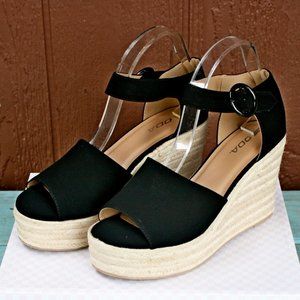 SODA Fabia Platform Wedge Sandals Black Espadrille